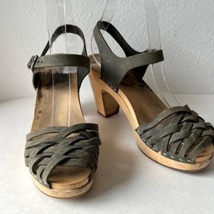 Swedish Hasbeens Braided Leather Sky High Clog Sandal Heels 38 / 8